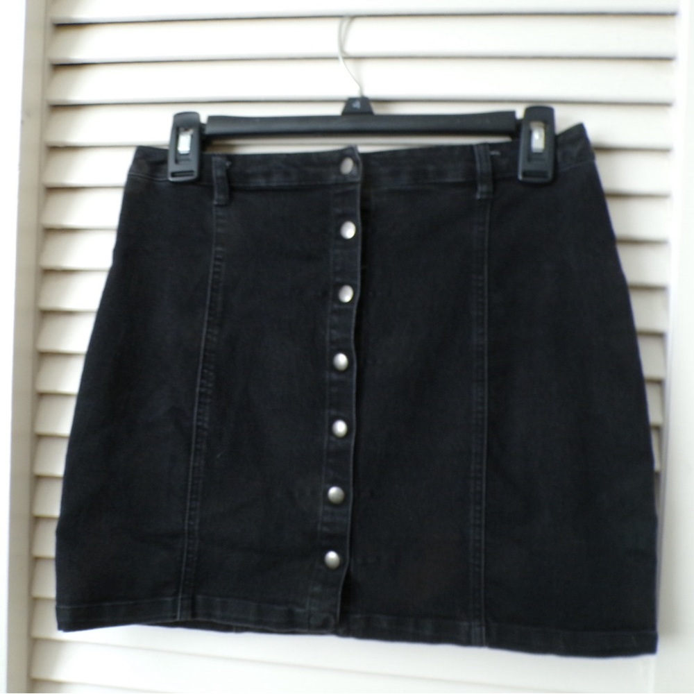 Black Button-Up Denim Skirt